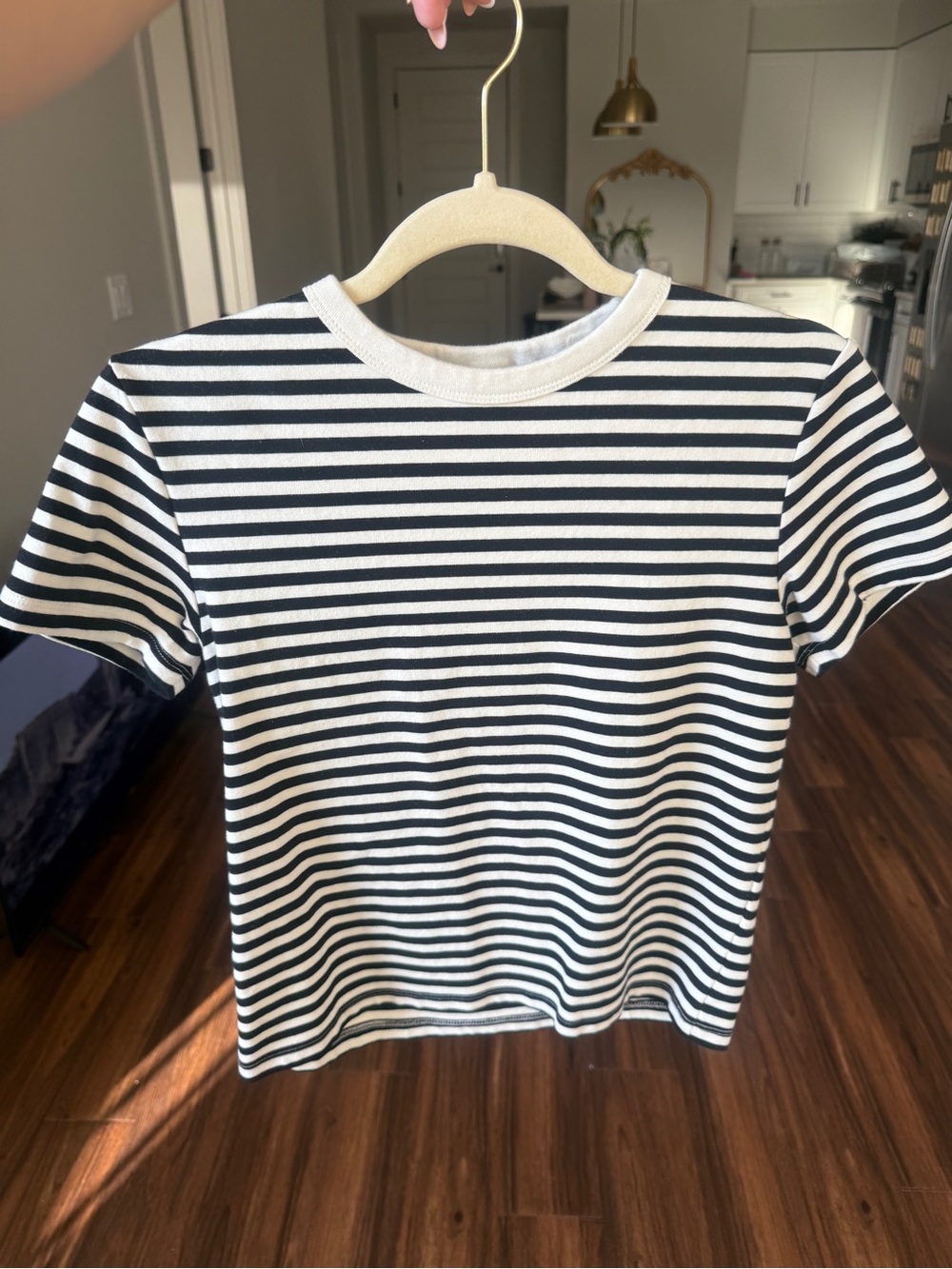 Womens Black & White Striped Short Sleeve Tee